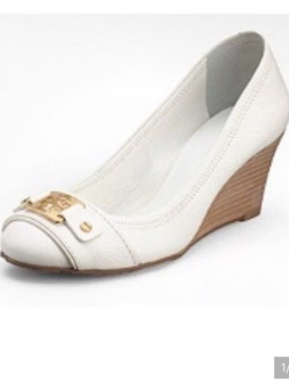 Tory Burch Natalya Mid Wedge-Tumbled Leather White Size 9